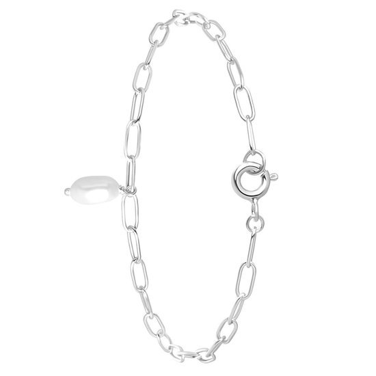 Lucardi Dames Armband met zoetwaterparel - Echt Zilver - Armband - Cadeau - 18 cm - Zilverkleurig