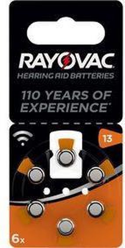 Rayovac 13 gehoorapparaatbatterijen, 6 stuks, met 110 jaar ervaring