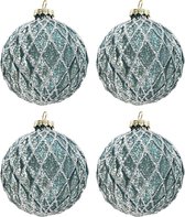 Clayre & Eef Boule de Noël set de 4 Ø 8 cm Bleu Verre Rond Décorations d'arbre de Noël