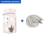 Dekbedovertrek voor Kinderen - Eenpersoons - 140x200/220cm - Inclusief 1 Kussensloop - 100% Versterkt Katoen - Fluffi Roze - Unicorn + Wasbaar Microfiber Dekbed - 140x220cm - Wit