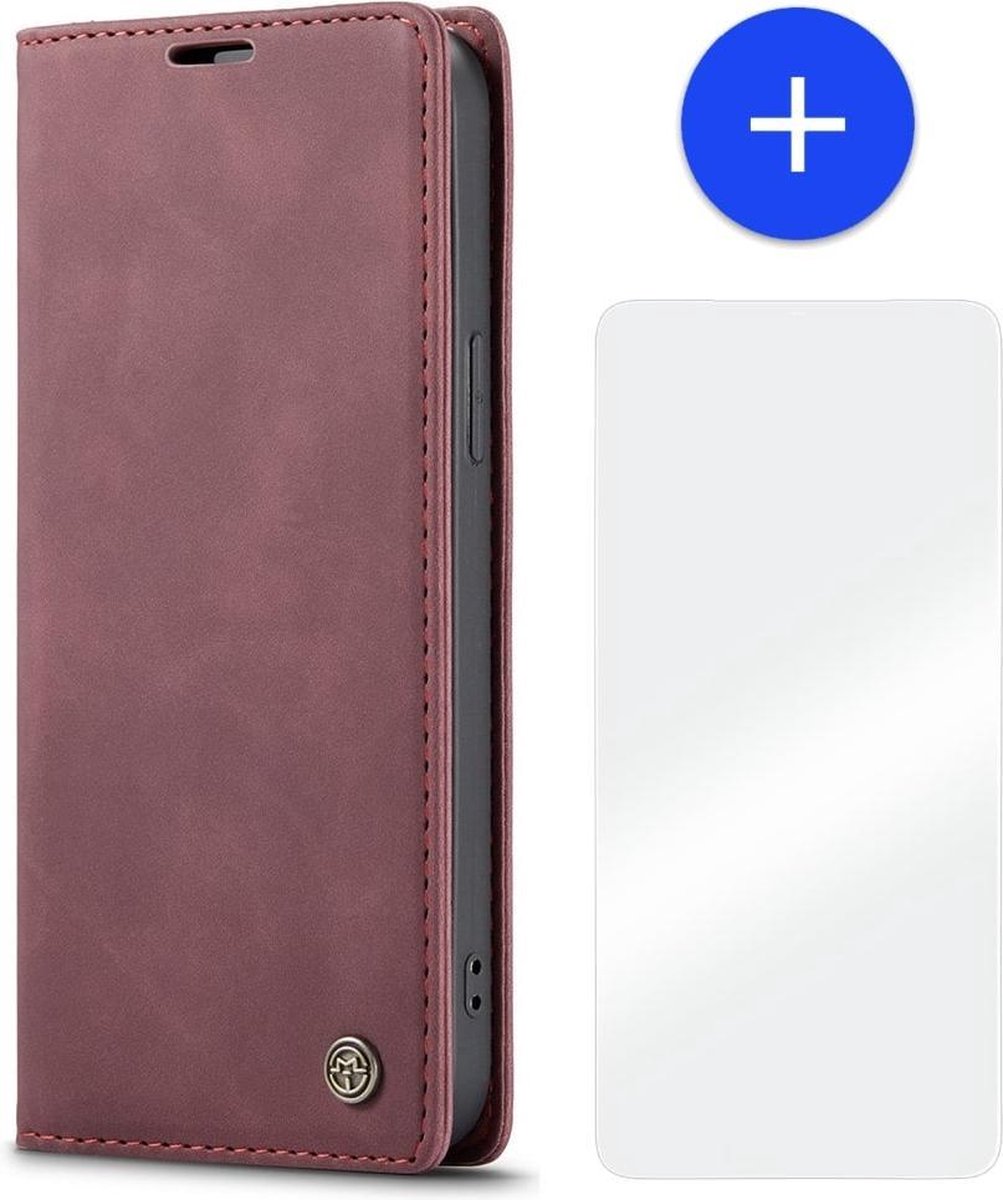 iPhone 13 Pro Max Slank Bookcase Hoesje Rood Kunstleer - Caseme (013 Serie) + Cacious Screen Protector