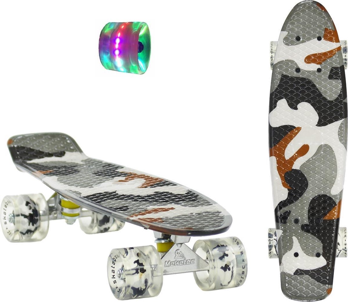 2Cycle Skateboard - LED Wielen - 22.5 inch - Camouflage Grijs - Diverse Kleuren