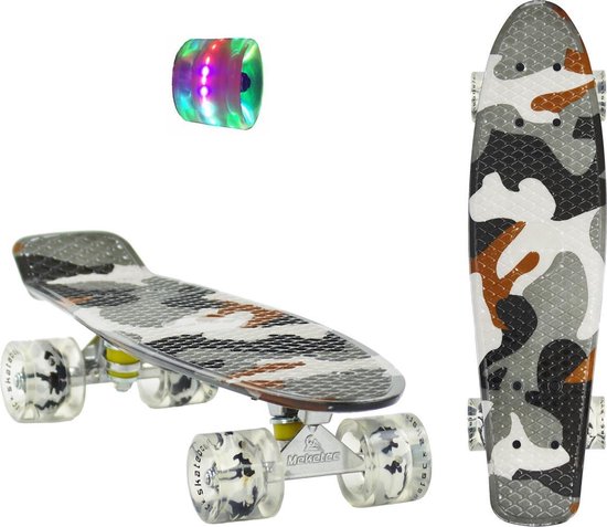 identificatie Moderator Spelen met 2Cycle Skateboard - LED Wielen - 22.5 inch - Camouflage Grijs - Diverse  Kleuren | bol.com