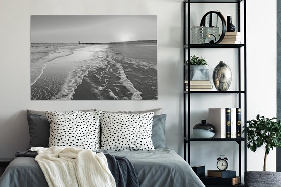 Peinture sur toile La plage de Domburg - noir et blanc - 120x80 cm - Décoration murale