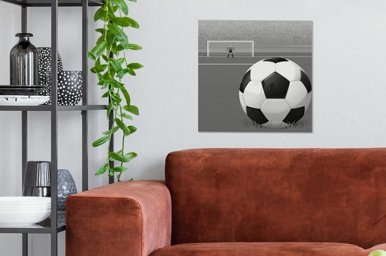 Toile Peinture un ballon de foot sur le terrain du stade - noir et blanc -  50x50 cm -... | bol.com