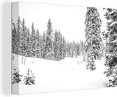 Tableau sur toile Les arbres poussant sur une zone forestière enneigée - noir et blanc - 90x60 cm - Décoration murale