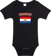 Holland baby rompertje met vlag zwart jongens en meisjes - Kraamcadeau - Babykleding - Nederland landen romper 56
