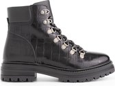 NoGRZ P.Cook Dames Leren enkelboots - gevoerde veterschoenen - Zwart Leer - Maat 42