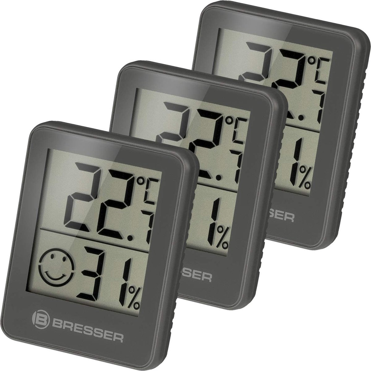 Bresser Temeo Hygrometer - Grijs ? Set van 3 - Checkt Binnenklimaat