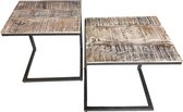 Sunfield Bijzettafel set Atlanta | Salontafel set van twee | Mangohout en Metalen Frame | 30x40cm | Lichtbruin