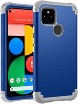 Voor Google Pixel 5 3 in 1 schokbestendige pc + siliconen beschermhoes (marineblauw + grijs)