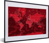 Photo encadrée - Carte du monde abstraite rouge avec ombres cadre photo noir avec passe-partout blanc petit 40x30 cm - Affiche encadrée (Décoration murale salon / chambre)