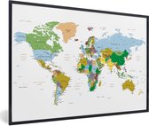 Fotolijst incl. Poster - Wereldkaart - Aarde - Kleuren - 60x40 cm - Posterlijst