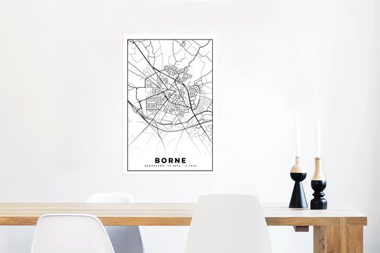 Affiche Carte - Borne - Zwart - Wit - 40x60 cm