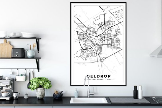Cadre photo avec affiche - Carte - Geldrop - Zwart - Wit - 80x120 cm - Cadre pour affiche