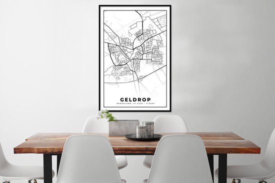 Cadre photo avec affiche - Carte - Geldrop - Zwart - Wit - 80x120 cm - Cadre pour affiche