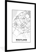Fotolijst incl. Poster - Kaart - Westland - Zwart - Wit - 60x90 cm - Posterlijst