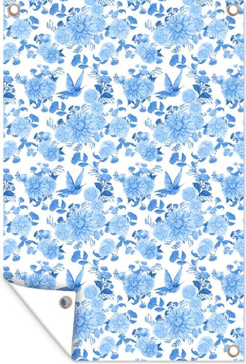 Tuinposters buiten Bloemen - Rozen - Vogels - Blauw - 60x90 cm - Tuindoek