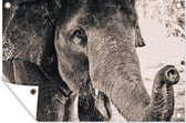 Tuinposter - Tuindoek - Tuinposters buiten - Olifant - Portret - Zwart - Wit - 120x80 cm - Tuin