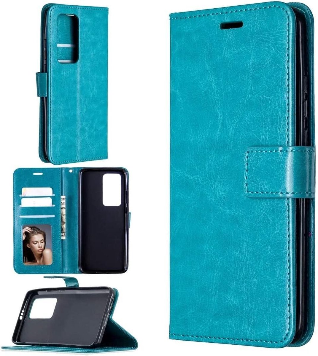 Portemonnee Book Case Hoesje Geschikt voor: Huawei P Smart 2021 - turquoise