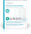 Verpakking Nedis Wi-Fi Smart Curtain Controller met specificaties en compatibiliteit met Amazon Alexa en Google.