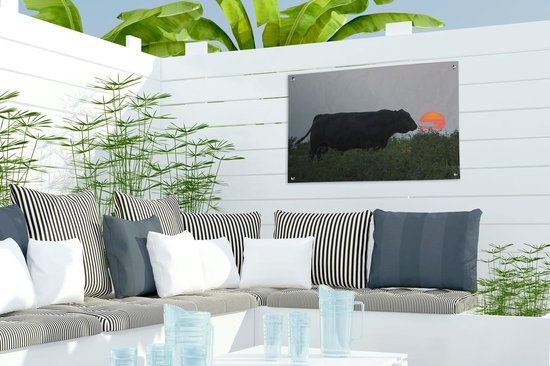 Décoration de jardin Vache - Zwart - Soleil - 60x40 cm - Poster jardin - Toile jardin - Poster extérieur