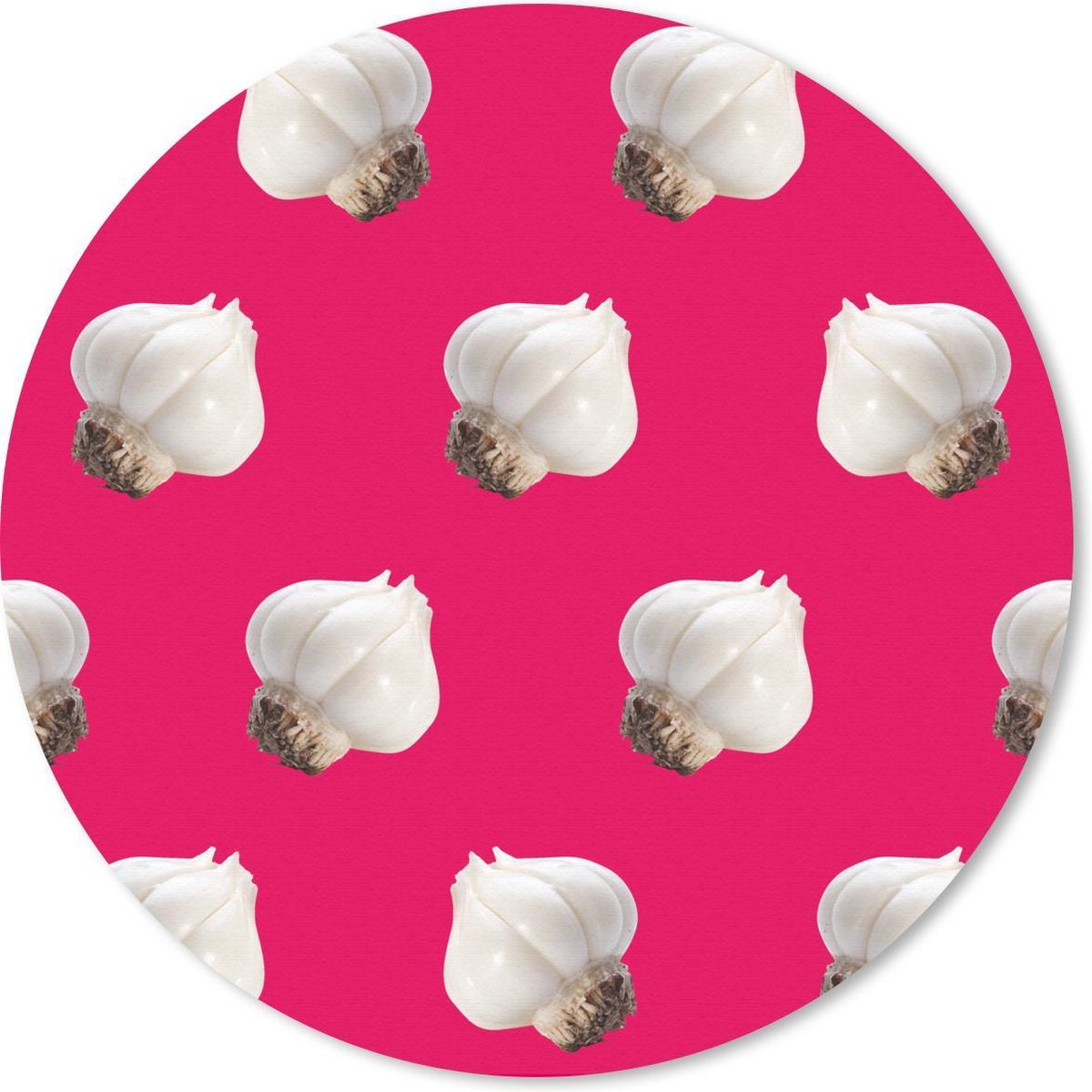 Muismat rond 30x30 cm - Mousepad Knoflook - Groenten - Patronen - Rood - Ronde muismatten