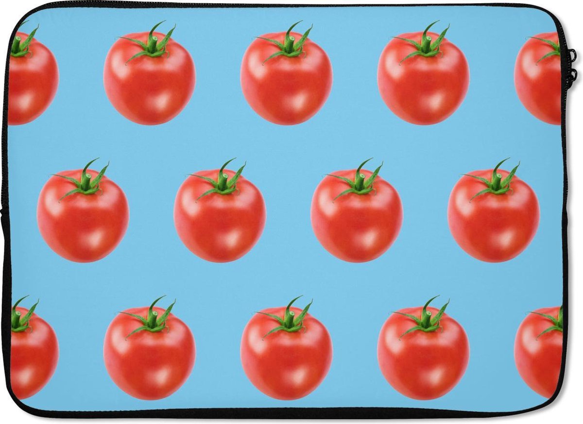 Laptophoes 13 inch - Tomaten - Groenten - Blauw - Laptop sleeve - Binnenmaat 32x22,5 cm - Zwarte achterkant