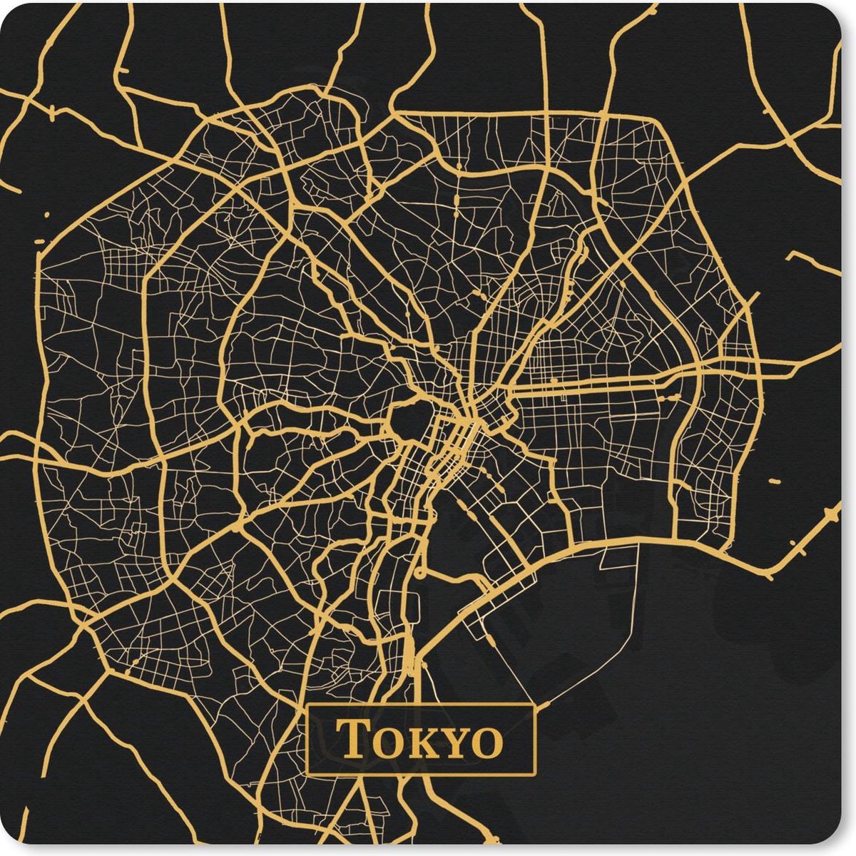 Muismat 20x20 cm - Mousepad Kaart - Tokyo - Goud - Zwart - Muismatten