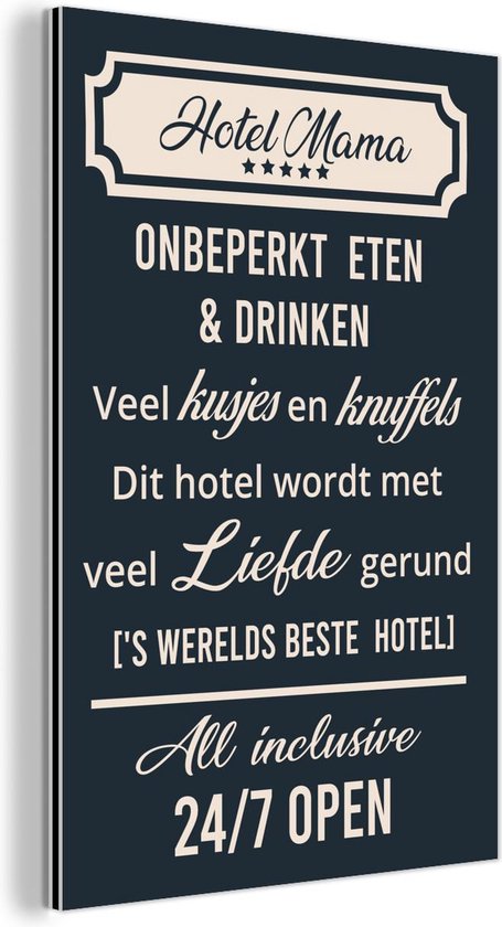 Décoration murale Métal - Peinture Aluminium Industriel - Citations - Hotel mama - Dictons - Mère - 20x30 cm - Dibond - Photo sur aluminium - Décoration murale industrielle - Pour le salon/chambre