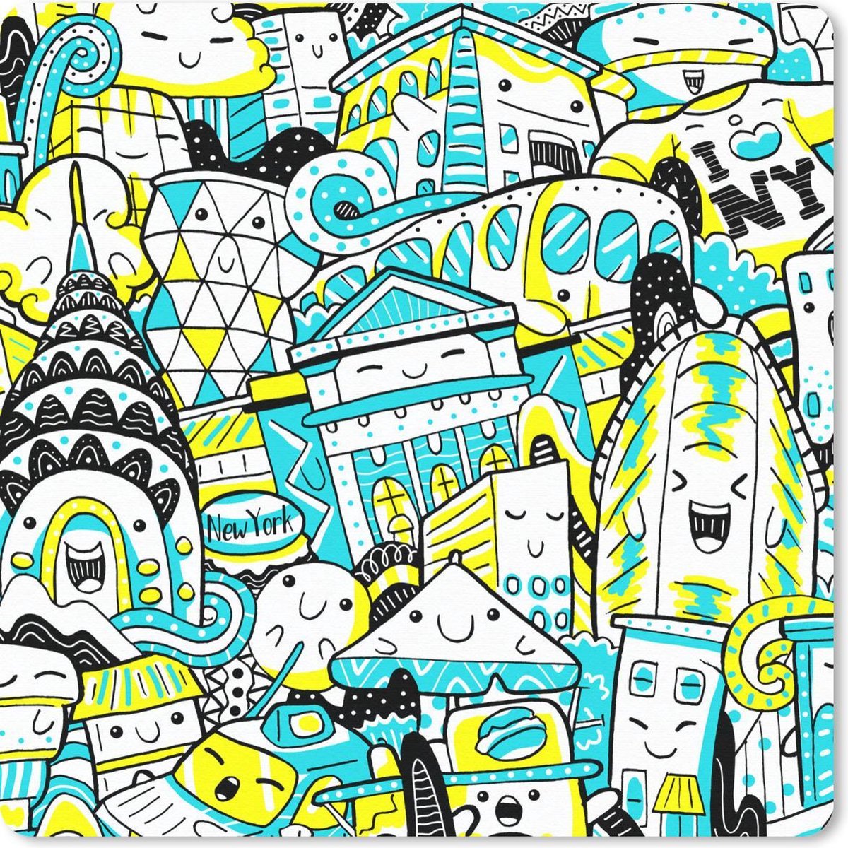 Muismat 20x20 cm - Mousepad New York - Tekening - Blauw - Muismatten