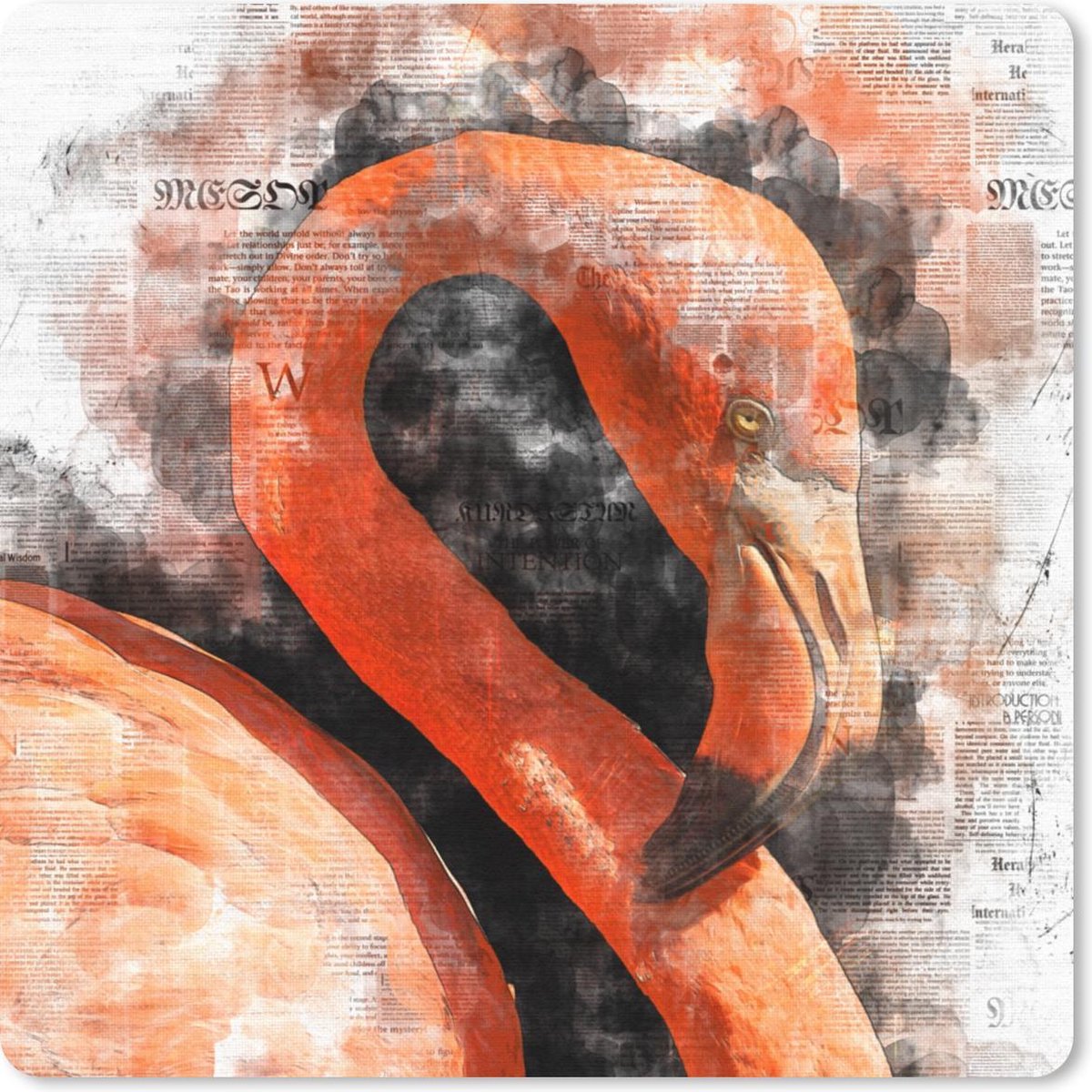 Muismat 30x30 cm - Mousepad Flamingo - Verf - Krant - Muismatten