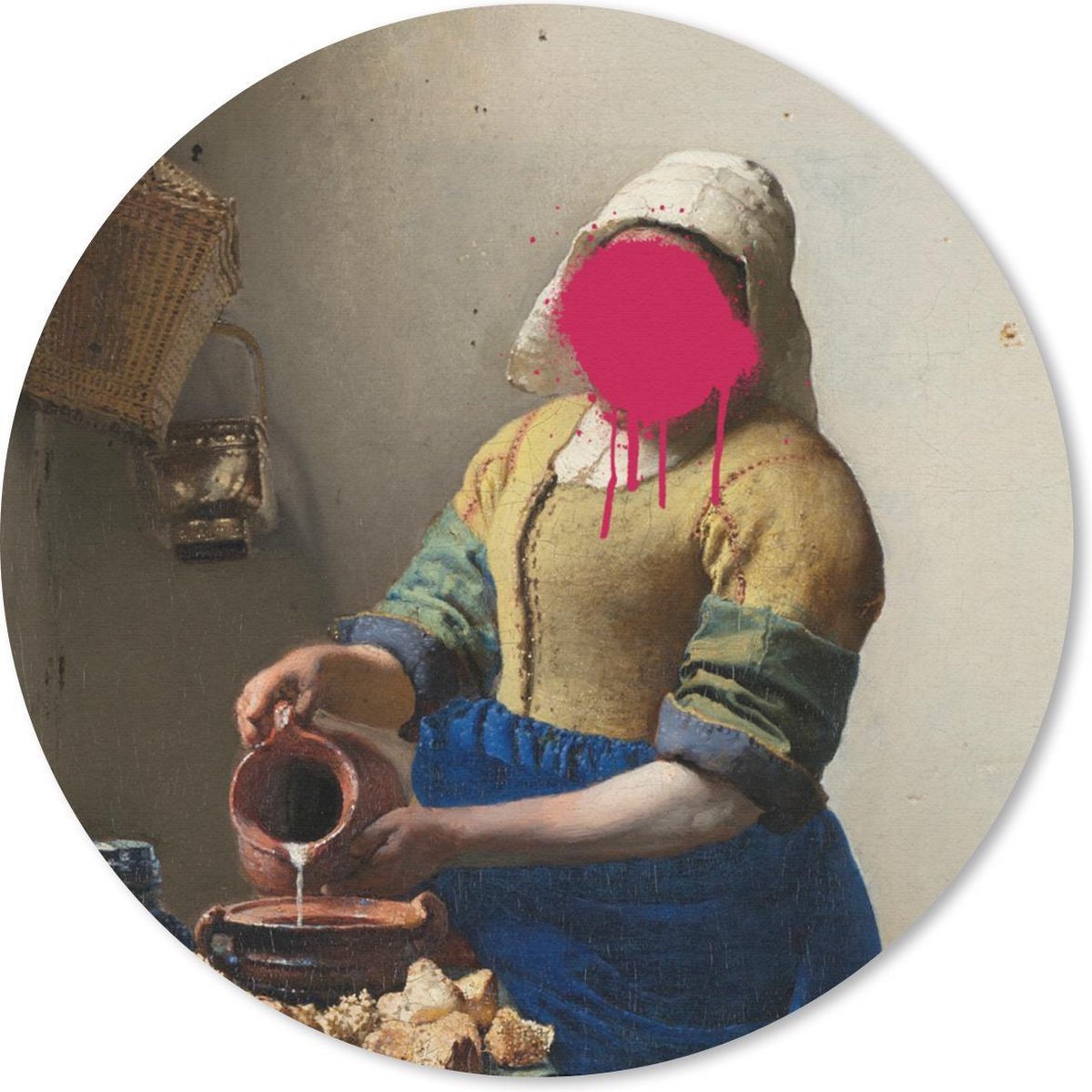 Muismat rond 20x20 cm - Mousepad Het melkmeisje - Vermeer - Kunst - Ronde muismatten