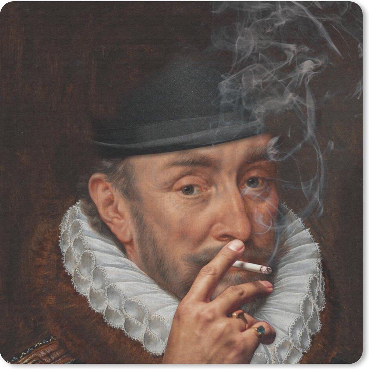 Muismat 20x20 cm - Mousepad Willem van Oranje - Kunst - Roken - Muismatten