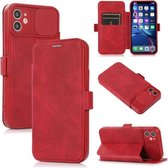 Duwvenster dubbele gesp PU + siliconen horizontale flip lederen tas met houder en kaartsleuf voor iPhone 11 (rood)