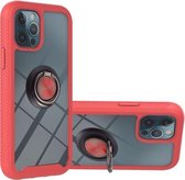 Starry Sky Solid Color Series Schokbestendige pc + TPU-beschermhoes met ringhouder en magnetische functie voor iPhone 12 / 12 Pro (rood)