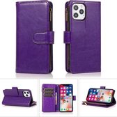 Multifunctionele Crazy Horse Textuur Horizontale Flip Lederen Case met 9 Kaartsleuf & Houder & Rits Portemonnee & Lanyard Voor iPhone 13 mini (Paars)