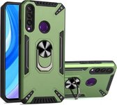 Voor Huawei Y6p PC + TPU-beschermhoes met 360 graden draaibare ringhouder (donkergroen)