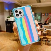 Rainbow TPU + PC Glass Shockproof Case voor iPhone 13 Pro Max (regenboogpatroon blauw)