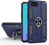 Koolstofvezelpatroon PC + TPU-beschermhoes met ringhouder voor OPPO A1k / Realme C2 (saffierblauw)