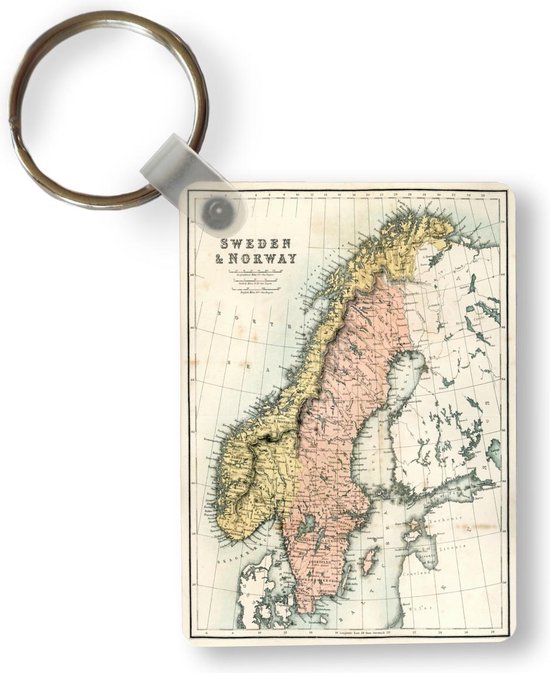 Sleutelhanger - Antieke kaart van Zweden en Noorwegen - Uitdeelcadeautjes - Plastic