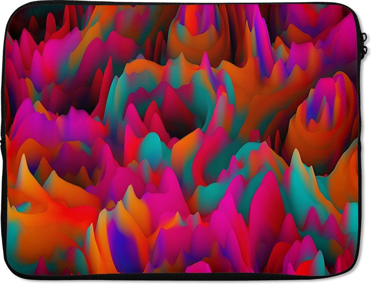 Laptophoes 15.6 inch - Kleurrijk gebergte - Laptop sleeve - Binnenmaat 37x26 cm - Zwarte achterkant