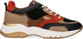 Manfield - Dames - Zwarte dad sneakers met beige en oranje details - Maat 38