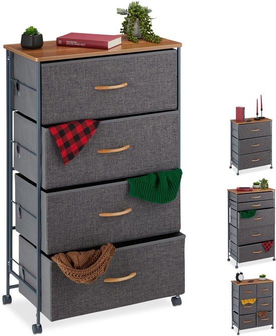 relaxdays commode à roulettes - commode - tissu - système de rangement - armoire latérale - commode B