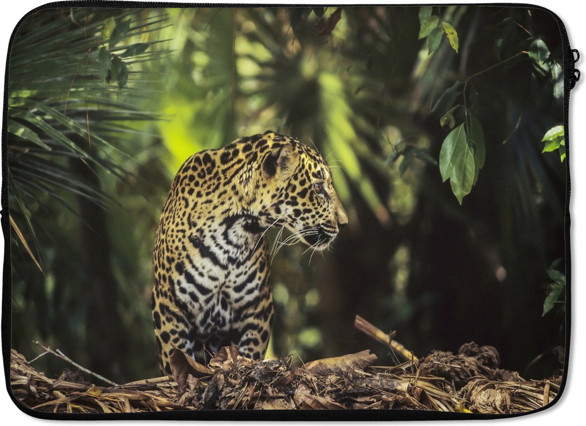 Laptophoes 13 inch - Jaguar - Jungle - Natuur - Laptop sleeve - Binnenmaat 32x22,5 cm - Zwarte achterkant