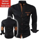 Megaman - Heren Overhemd - Slimfit - Met Ellenboogstukken en Suède details - Zwart