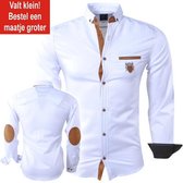 Megaman - Heren Overhemd - Slimfit - Met Ellenboogstukken en Suède details - Wit