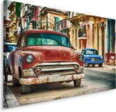 Schilderij - Amerikaans oldtimers in de straten van Cuba, premium print