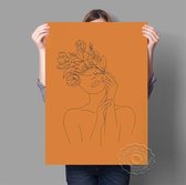 Bloemen Vrouw Lijntekening Print Poster Wall Art Kunst Canvas Printing Op Papier Met Waterproof Inkt 21x30cm Multi-color