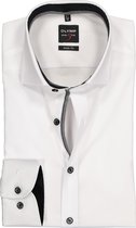 OLYMP Level 5 body fit overhemd - mouwlengte 7 - wit (zwart contrast) - Strijkvriendelijk - Boordmaat: 44